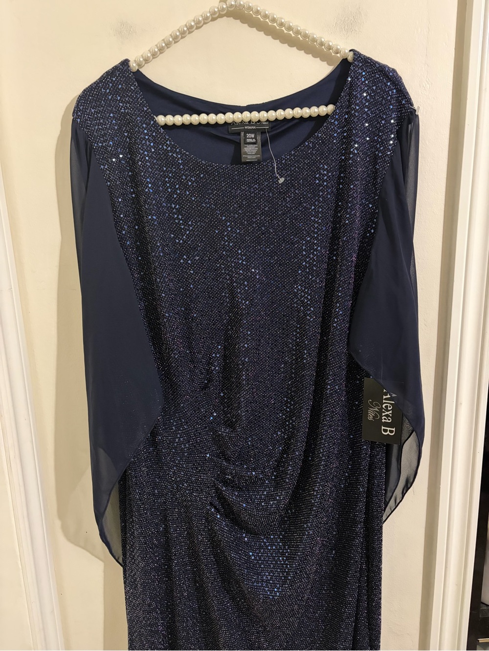 Alexa B Nites Navy Sequin Maxi Dress with Chiffon Sleeves